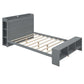 Gray Wood Full Bed Frame With LED Lighting And USB