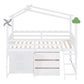 White Slat Wood Twin Loft Bed with Shelves
