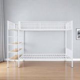 White Twin Over Full Industrial Metal Bunk Bed With Shelves