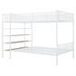 White Twin Over Full Industrial Metal Bunk Bed With Shelves