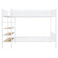 White Twin Over Full Industrial Metal Bunk Bed With Shelves