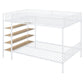 White Twin Over Full Industrial Metal Bunk Bed With Shelves