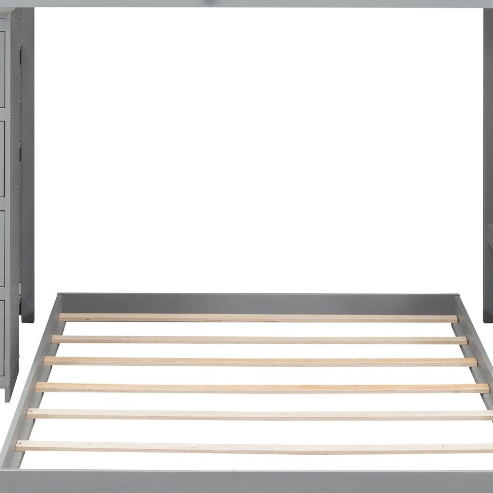 Gray Twin Over Full Wood Bunk Bed With Stairs And Drawers And Storage
