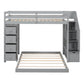 Gray Twin Over Full Wood Bunk Bed With Stairs And Drawers And Storage