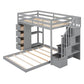 Gray Twin Over Full Wood Bunk Bed With Stairs And Drawers And Storage