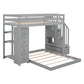 Gray Twin Over Full Wood Bunk Bed With Stairs And Drawers And Storage