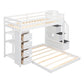 White Twin Over Full Wood Bunk Bed With Stairs And Drawers And Storage
