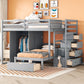 Gray Full Over Twin Wood Bunk Bed With Stairs And Drawers And Storage