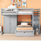 Gray Full Over Twin Wood Bunk Bed With Stairs And Drawers And Storage