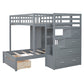 Gray Full Over Twin Wood Bunk Bed With Stairs And Drawers And Storage