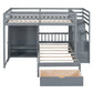 Gray Full Over Twin Wood Bunk Bed With Stairs And Drawers And Storage