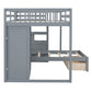Gray Full Over Twin Wood Bunk Bed With Stairs And Drawers And Storage