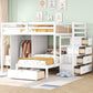 White Full Over Twin Wood Bunk Bed With Stairs And Drawers And Storage