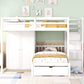 White Full Over Twin Wood Bunk Bed With Stairs And Drawers And Storage