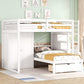 White Full Over Twin Wood Bunk Bed With Stairs And Drawers And Storage