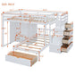 White Full Over Twin Wood Bunk Bed With Stairs And Drawers And Storage