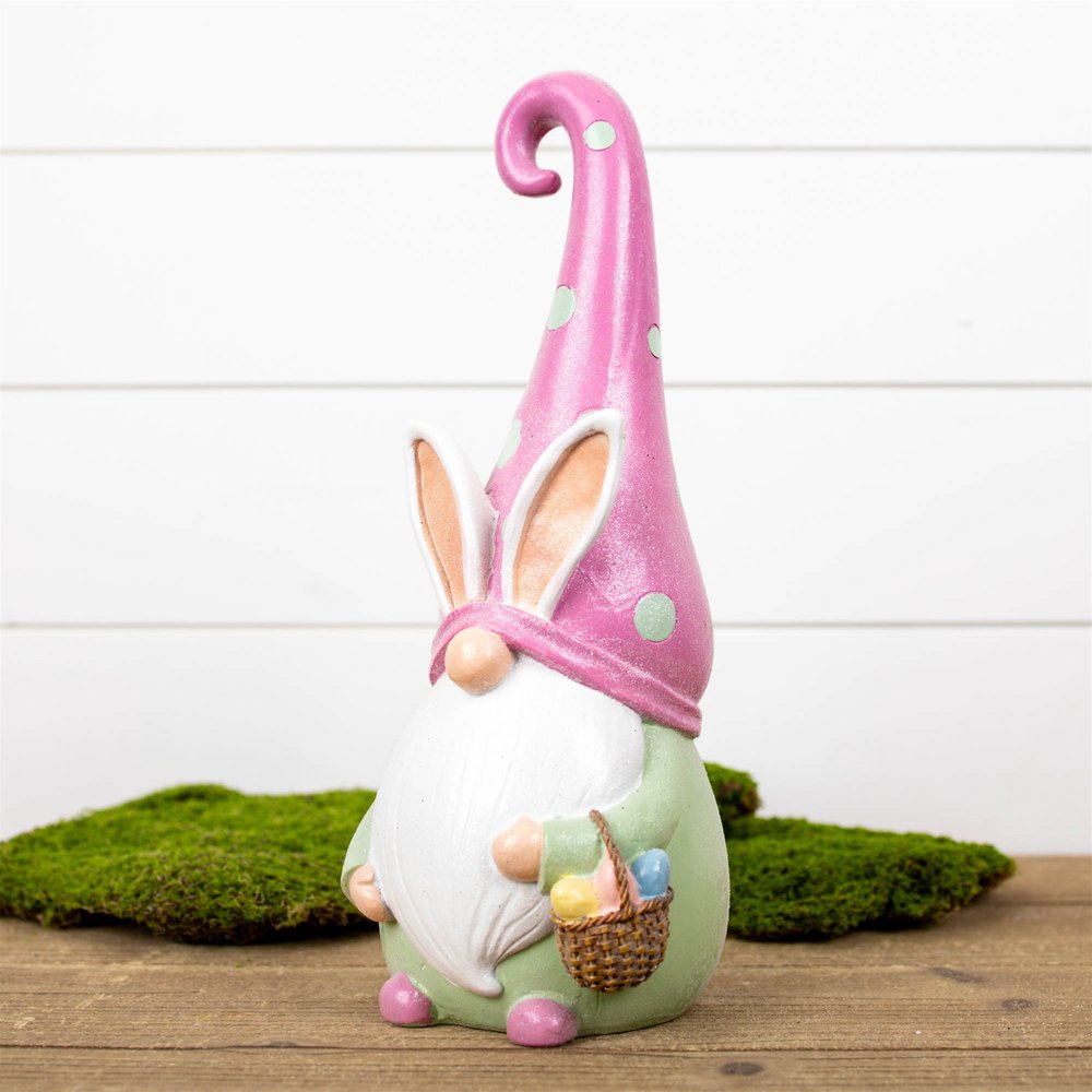 13" Pink Resin Standing Gnome Tabletop Sculpture
