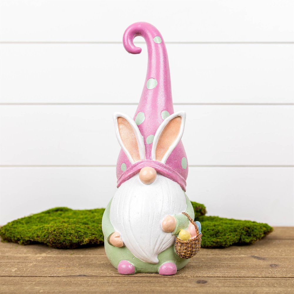13" Pink Resin Standing Gnome Tabletop Sculpture