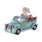 10" Aqua Resin Happy Easter Bunny And Car Figurine
