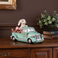 10" Aqua Resin Happy Easter Bunny And Car Figurine
