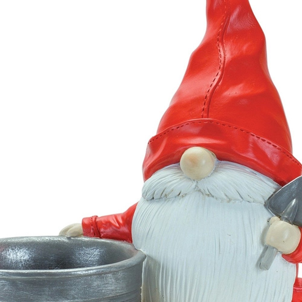 Set of Two Red Polyresin Standing Gnome Tabletop Sculpture