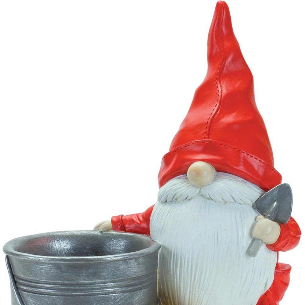 Set of Two Red Polyresin Standing Gnome Tabletop Sculpture