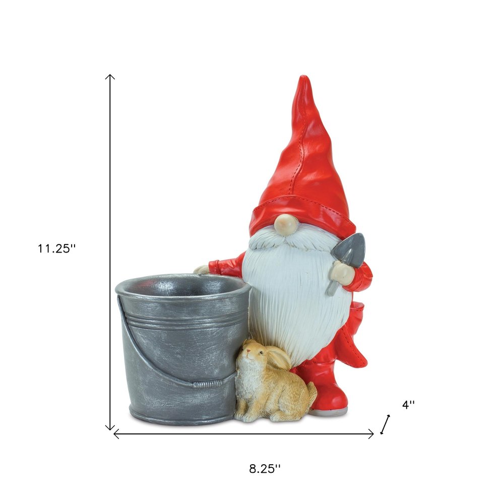 Set of Two Red Polyresin Standing Gnome Tabletop Sculpture