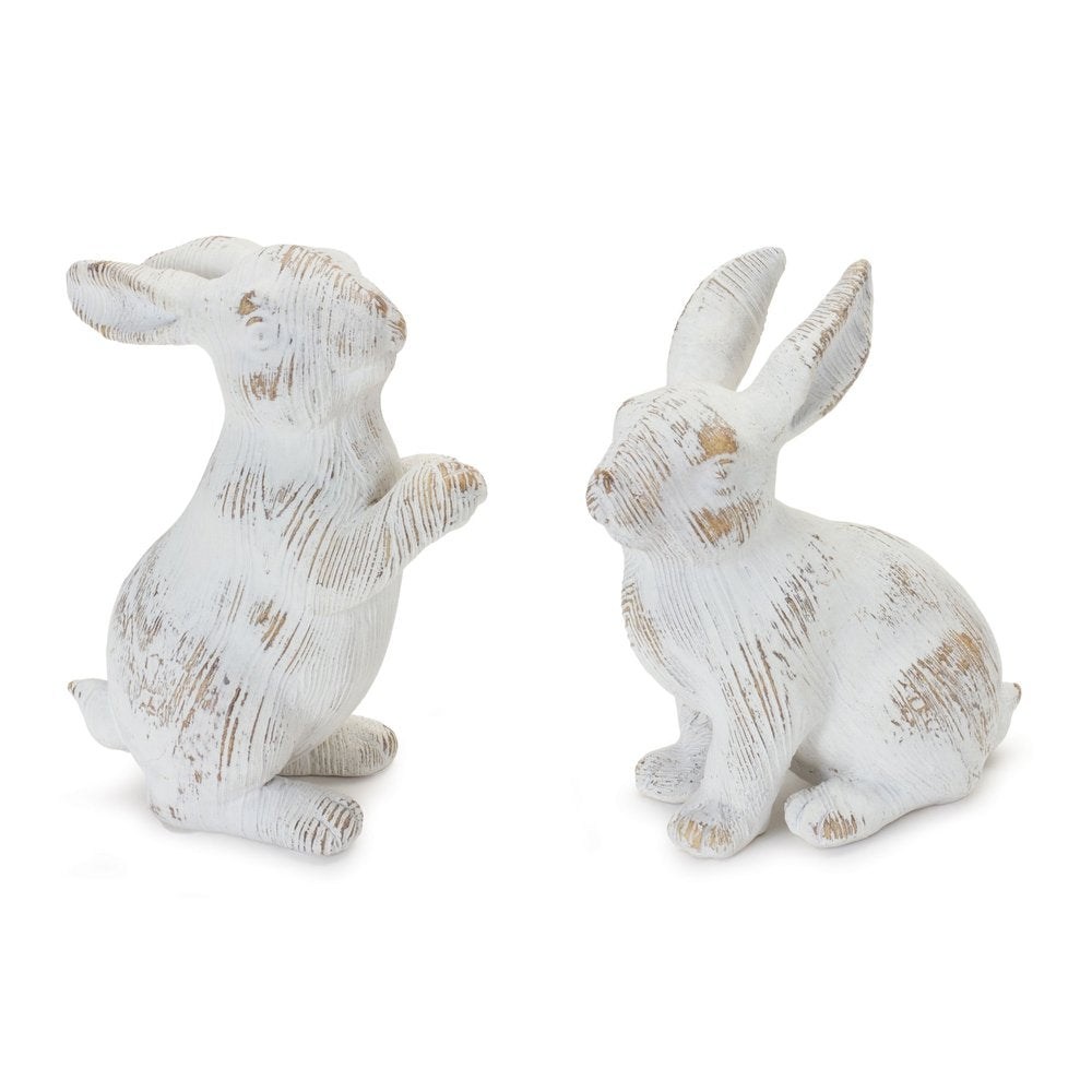 Set of Two White Resin Rabbit Figurines
