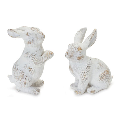 Set of Two White Resin Rabbit Figurines