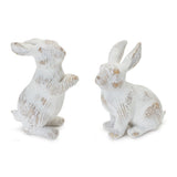 Set of Two White Resin Rabbit Figurines
