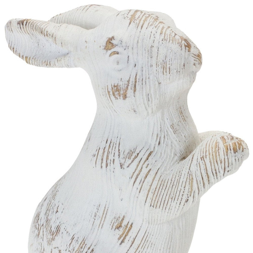 Set of Two White Resin Rabbit Figurines