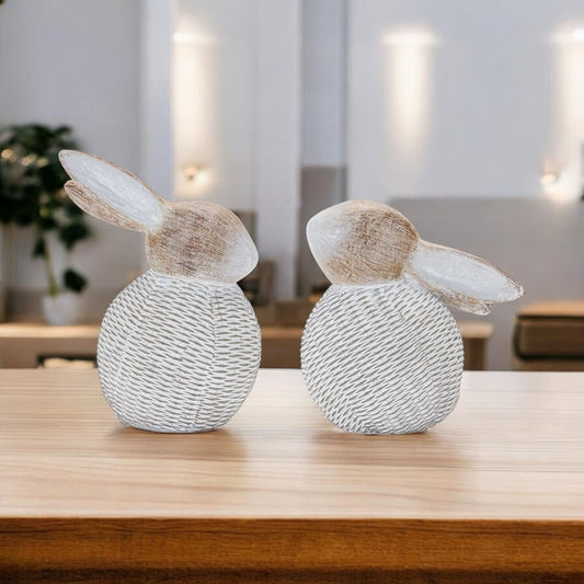 Set of Two White Resin Figurine Tabletop Sculpture