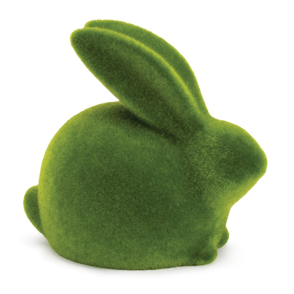 Set of Two Green Faux Moss Covered Terracotta Rabbit Figurines