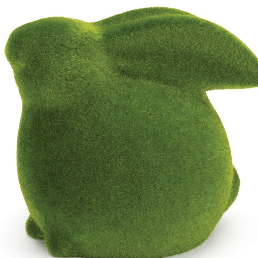 Set of Two Green Faux Moss Covered Terracotta Rabbit Figurines