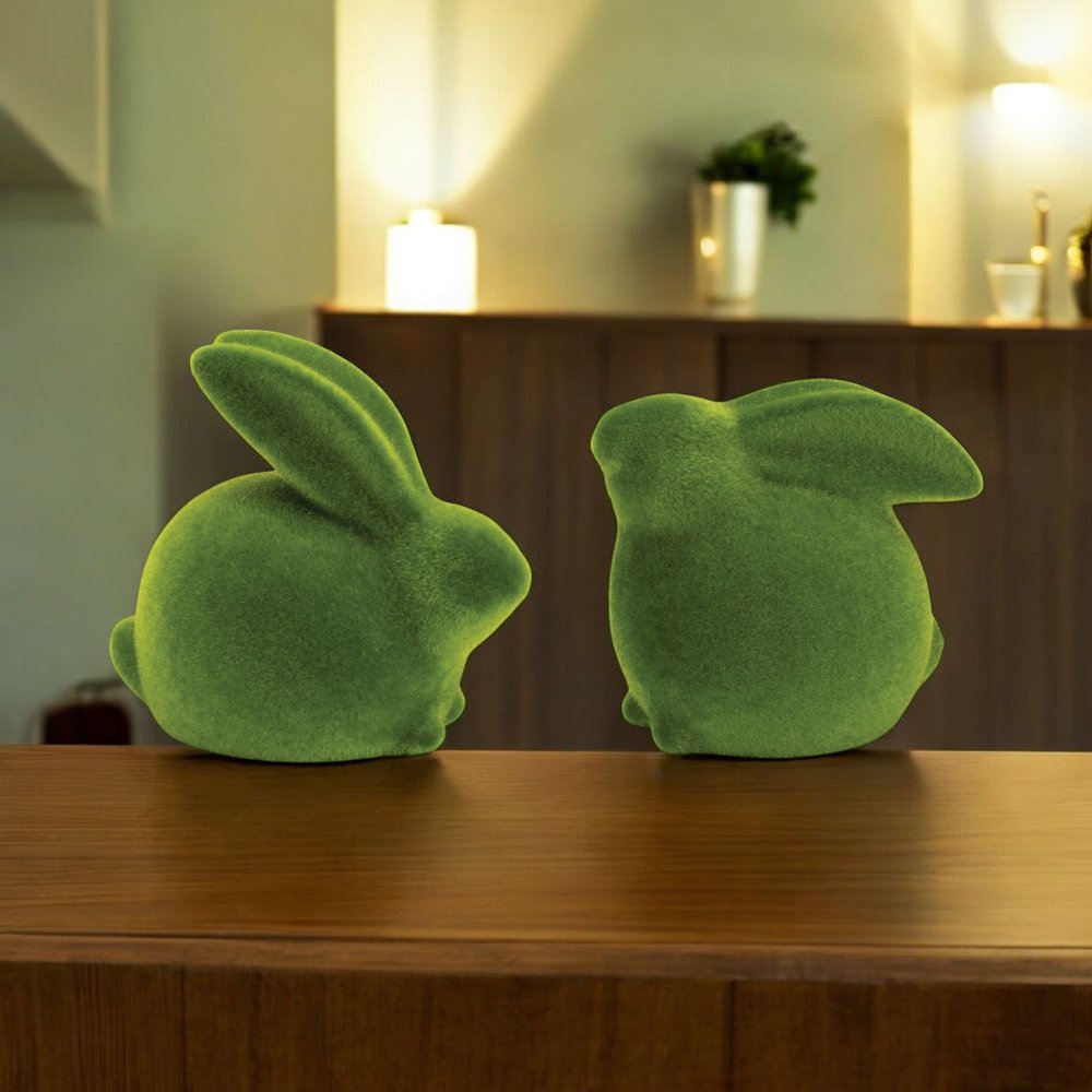 Set of Two Green Terracotta Figurine Tabletop Sculpture