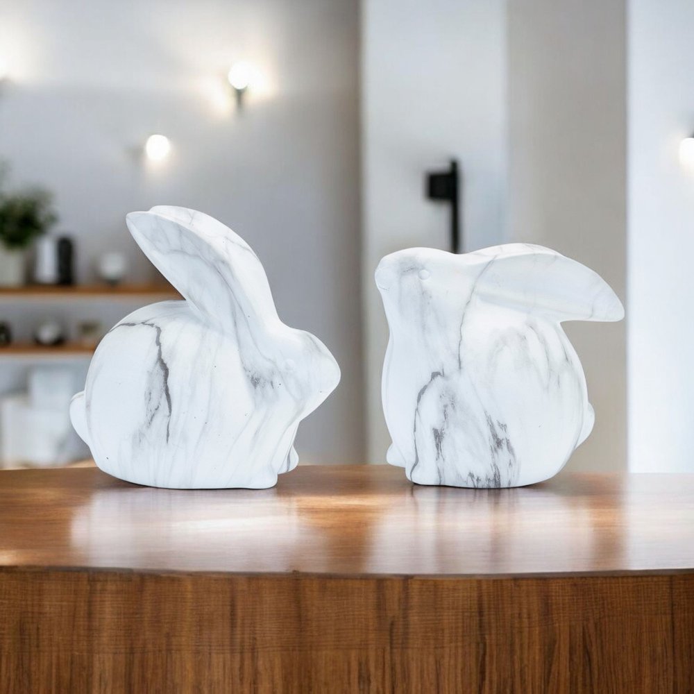 Set of Two White Terracotta Figurine Tabletop Sculpture