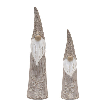 Set of Two Beige Polyresin Standing Gnome Tabletop Sculpture