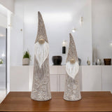 Set of Two Beige Polyresin Standing Gnome Tabletop Sculpture