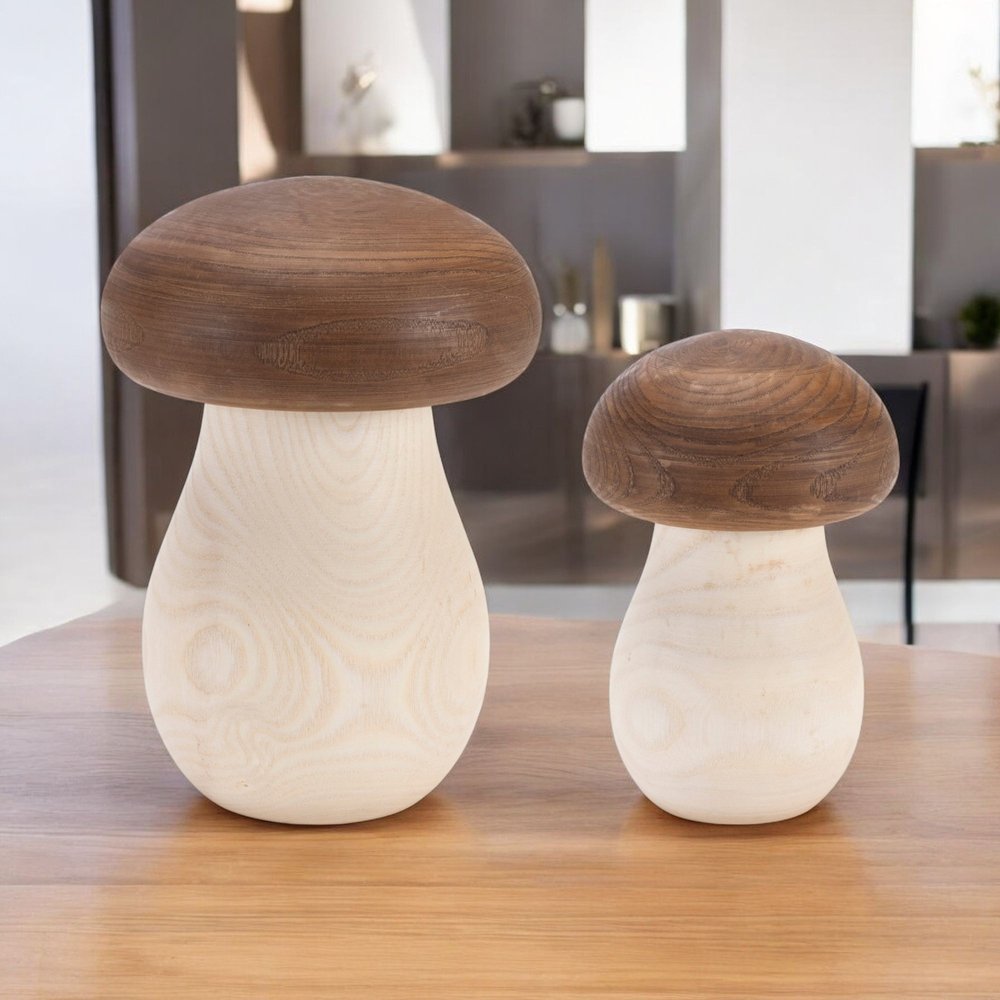 Set of Two Brown Wood Tabletop Sculpture