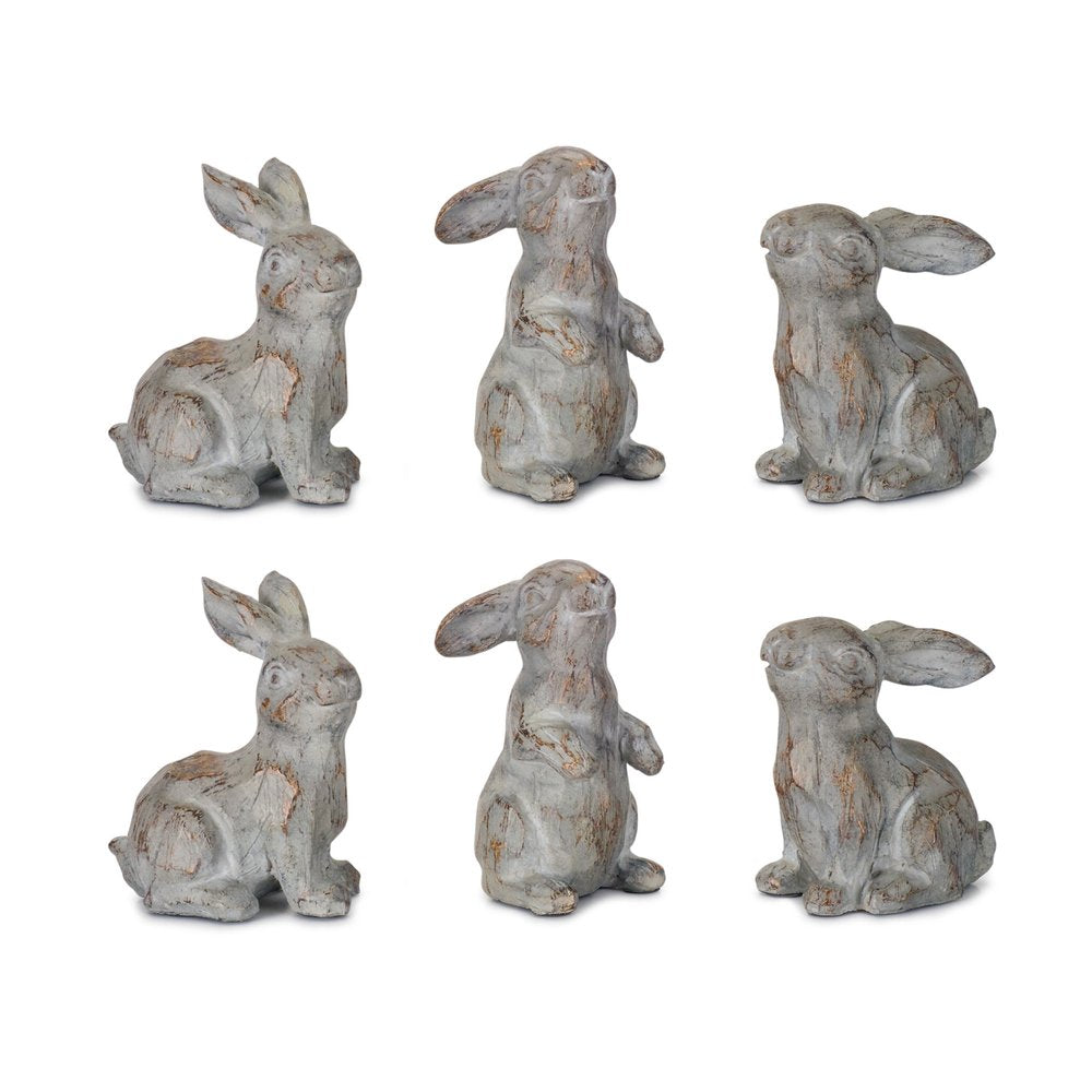 Set of Six Gray Polyresin Figurine Tabletop Sculpture