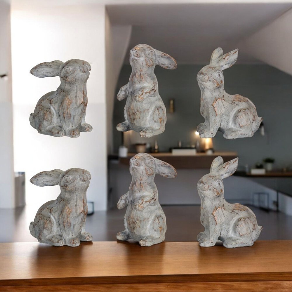 Set of Six Gray Polyresin Figurine Tabletop Sculpture