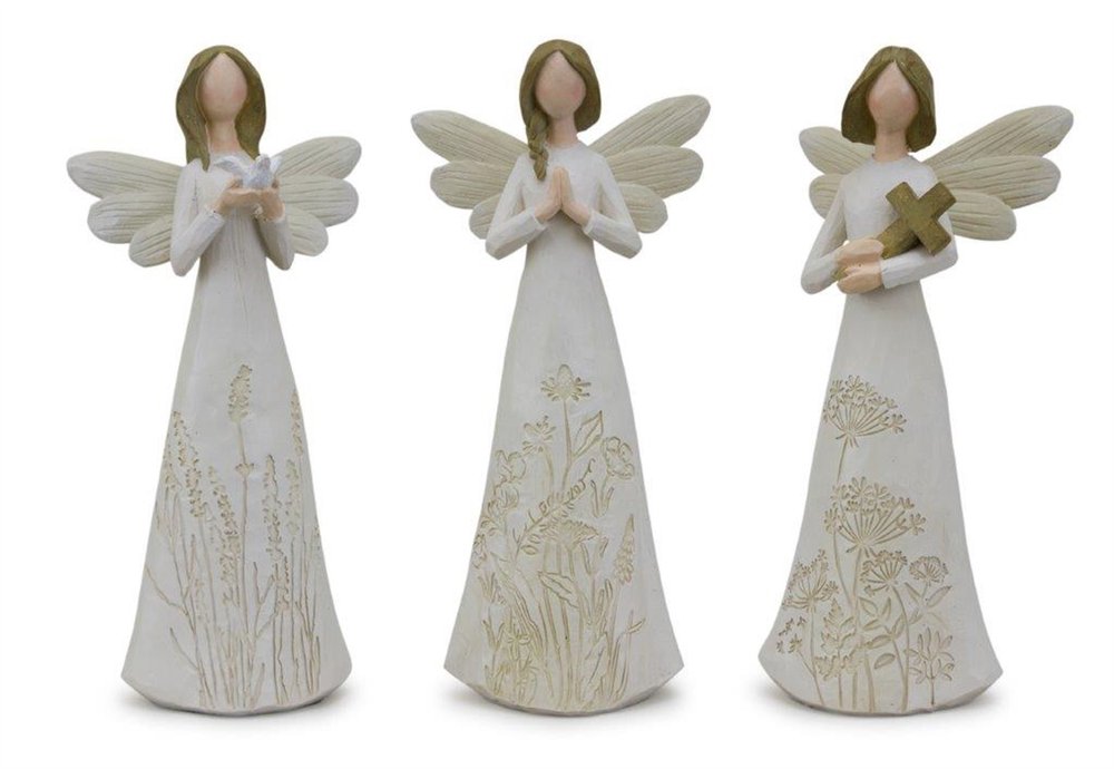 Set of Three White Polyresin Figurine Tabletop Sculpture