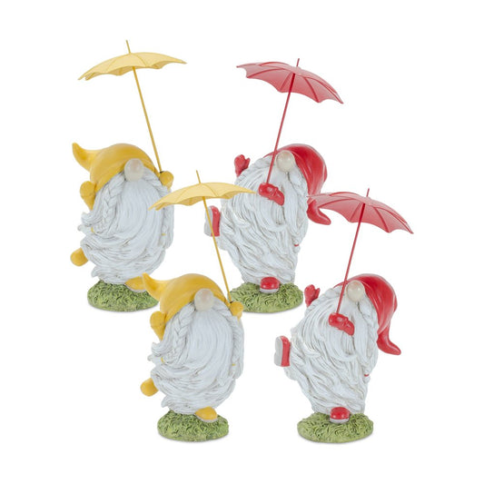 Set of Four Yellow Polyresin Standing Gnome Tabletop Sculpture