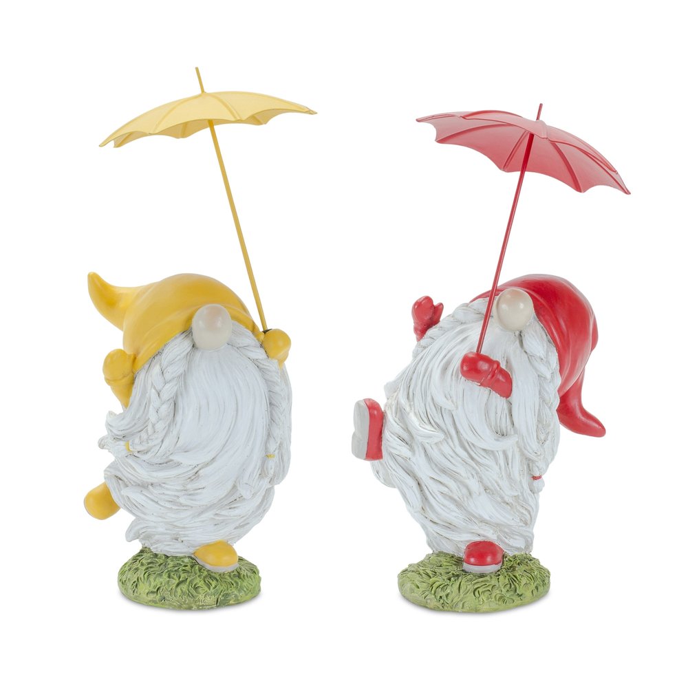 Set of Four Yellow Polyresin Standing Gnome Tabletop Sculpture