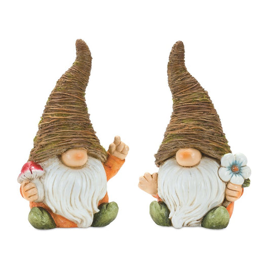 Set of Two Brown Polyresin Standing Gnome Tabletop Sculpture