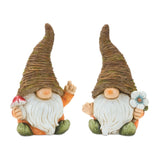 Set of Two Brown Polyresin Standing Gnome Tabletop Sculpture