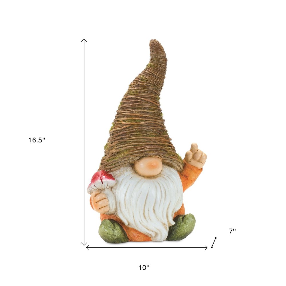 Set of Two Brown Polyresin Standing Gnome Tabletop Sculpture