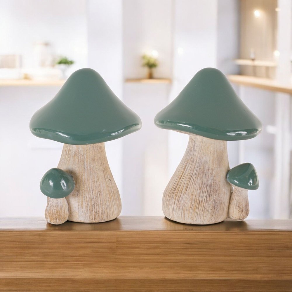 Set of Two Green Resin Figurine Tabletop Sculpture