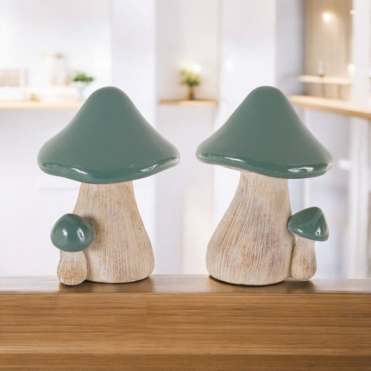 Set of Two Green Resin Figurine Tabletop Sculpture