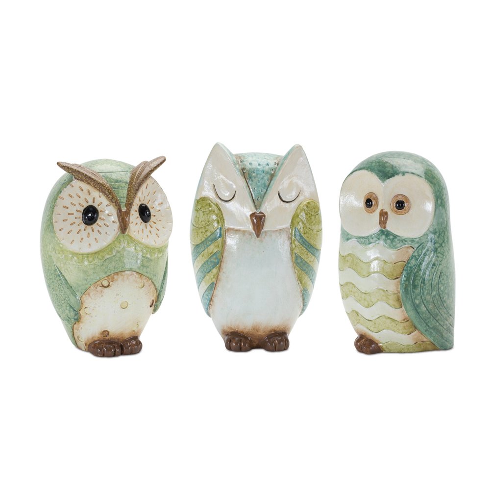 Set of Three Blue Terracotta Figurine Tabletop Sculpture